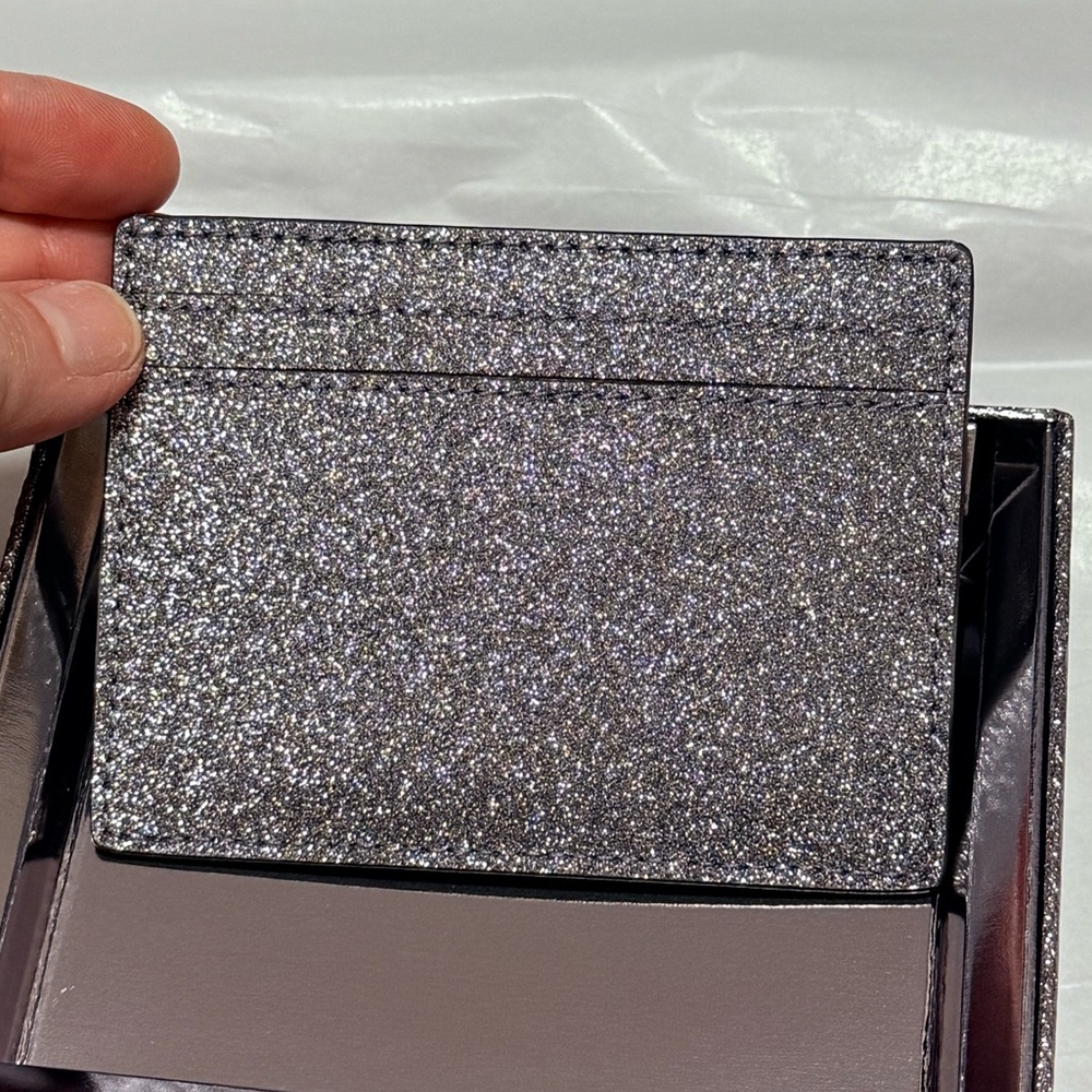 NWT Kate Spade Kenzie Boxed Glitter Small Card Holder in Silver Candied Flower - Picture 8 of 13